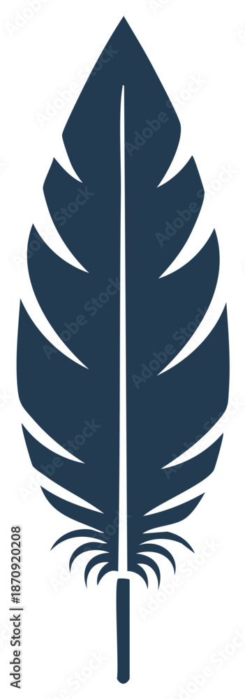 Fototapeta premium Elegant dark blue feather icon with minimalist flat design aesthetic