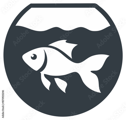 Minimalist white fish swimming in a glass fishbowl with water graphic icon illustration