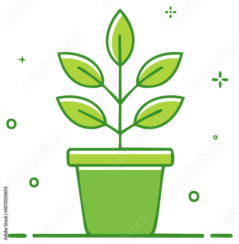 Potted plant growing icon, simple green sprout line art illustration for ecology and nature