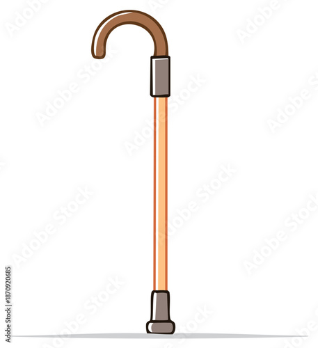 Vector cartoon illustration of a traditional walking stick for support and independence