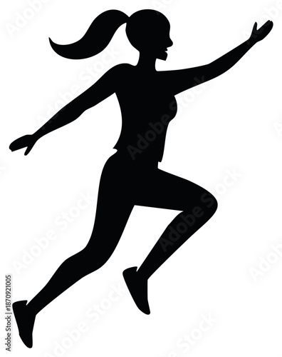 Woman Running Silhouette, Athletic Female in Motion, Jogging and Fitness