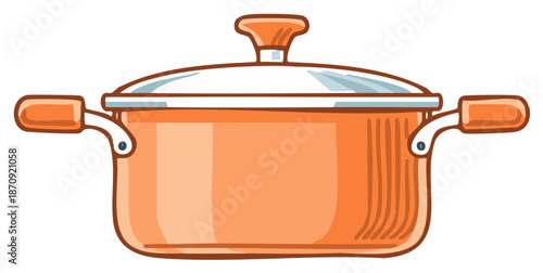 Orange saucepan with lid, cooking pot kitchenware, stainless steel cookware cooking utensils illustration