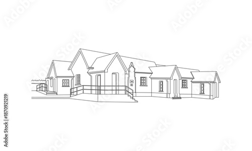 Modern house blueprint with porch and railing