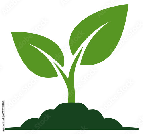 Sprouting green seedling with two leaves emerging from dark soil, symbolizing growth and new beginnings.