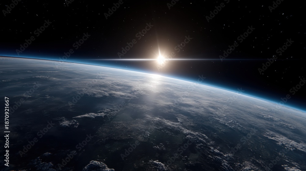 Fototapeta premium Stunning Holographic Projection of Earth Surrounded by Deep Space and Bright Sunlight