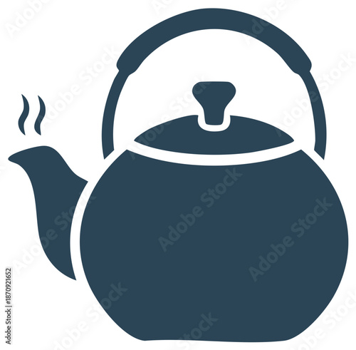 Steam rising from a dark blue kettle, evoking warmth and comfort, a classic symbol for brewing hot beverages and welcoming tea time