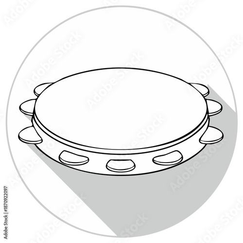 Percussion tambourine musical instrument line art icon with a long shadow in a modern flat style