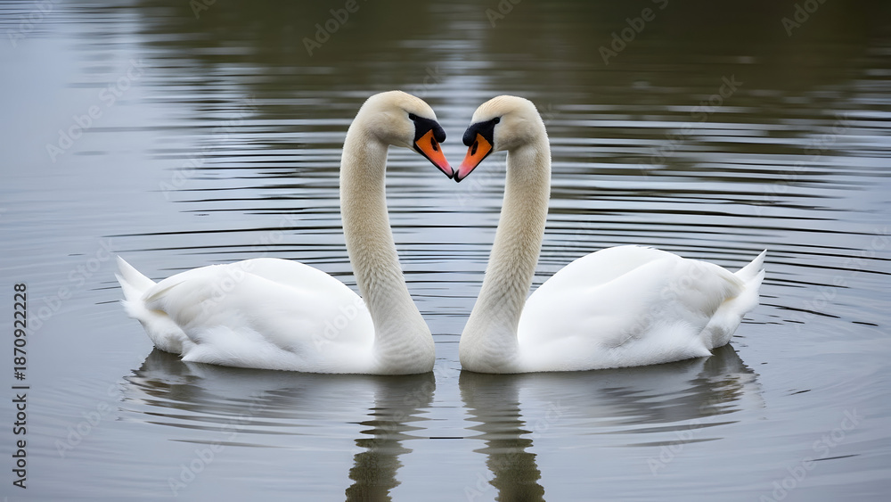 Obraz premium Valentine's day swans in love romantic water scene