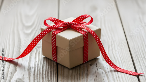 Valentine's day gift idea beautifully wrapped present with red ribbon