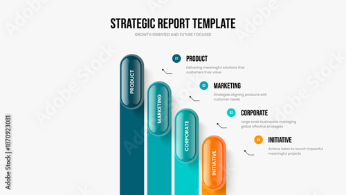 Professional Innovation Four Step Diagram Slideshow Design. Enterprise Forecast 4 Option Infographic Frame Layout. Investor Overview Presentation Template Vector Illustration.