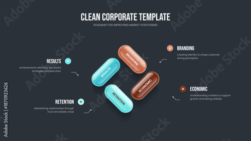 Service Visualization Slideshow Design Vector Illustration. Creative Growth Four Step Infographic Slide Layout. Market Introduction 4 Option Diagram Frame Template.