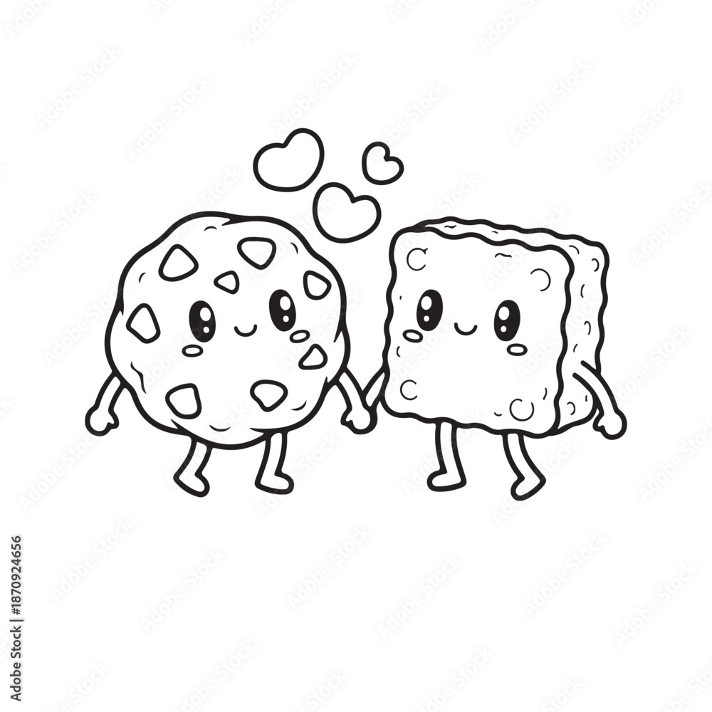 Obraz premium Perfect Match Food Coloring Pages, cute valentine coloring, food love coloring pages, matching food couples, valentine food coloring, victor art