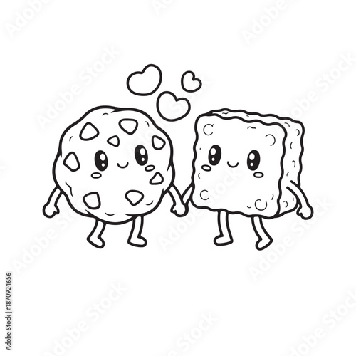Perfect Match Food Coloring Pages, cute valentine coloring, food love coloring pages, matching food couples, valentine food coloring, victor art