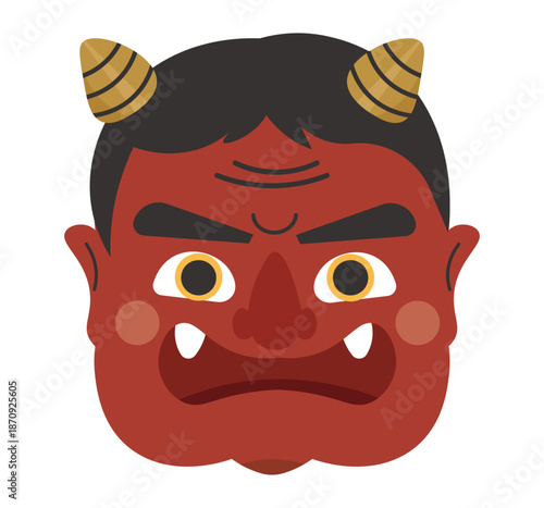 節分の赤鬼。怖い鬼のお面。ベクターイラスト