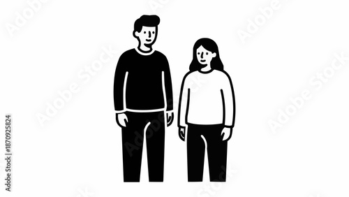 Stylized illustration of a man and a woman standing side by side.