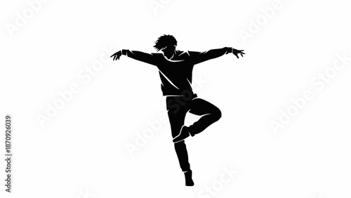 Silhouette of a male dancer performing a ballet pose on a white background.