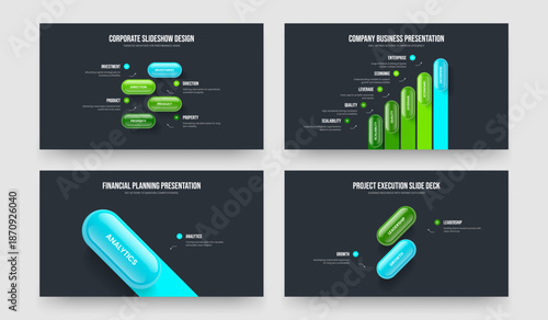 Modern Innovation Four Five One Two Option Infographic Frame Design Vector Illustration Set. Digital Strategy 4 5 1 2 Element Diagram Slide Layout Collection.
