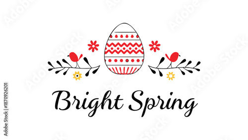 Vibrant Easter egg with flowers and birds in spring