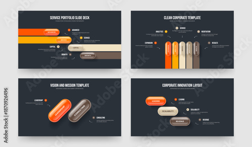 Enterprise Development 4 5 2 3 Element Diagram Slideshow Design Bundle. Modern Forecast Four Five Two Three Step Infographic Frame Template Vector Illustration Collection.