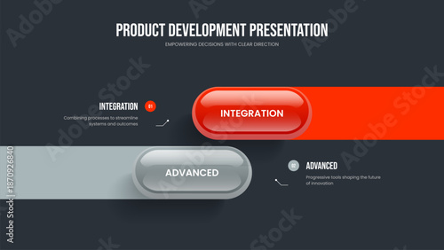 Company Solution Slideshow Template Vector Illustration. Modern Campaign 2 Option Infographic Frame Design. Project Visualization Two Element Diagram Presentation Layout.