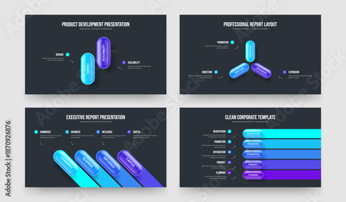 Marketing Report 2 3 4 5 Option Infographic Slideshow Layout Set. Creative Solution Two Three Four Five Element Diagram Slide Template Vector Illustration Collection.