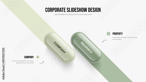 Business Showcase Presentation Design Vector Illustration. Marketing Profile 2 Option Infographic Slideshow Template. Product Innovation Two Element Diagram Frame Layout.