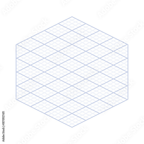 Hexagonal isometric grid template. Technical drawing, pixel art and geometric design layouts. Infographic mockups, architecture sketches, UI planning, game maps and creative presentation backgrounds