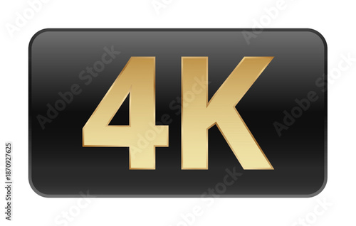 Golden 4k digital display icon in black background.