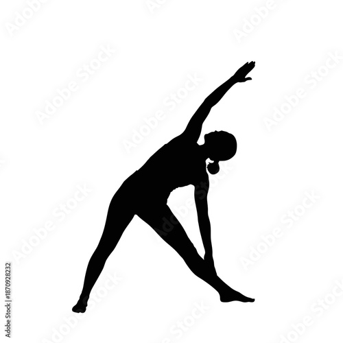 Silhouette of a woman in triangle pose, yoga asana.