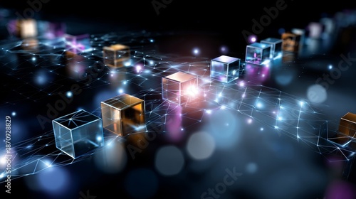 A series of cubes are lit up in a dark background