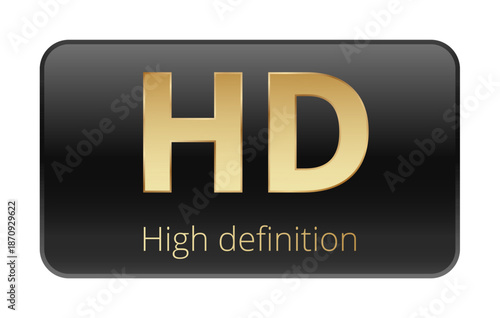 Hd icon on black background with gold high definition text.