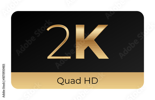 2k quad hd display icon with gold and black design.