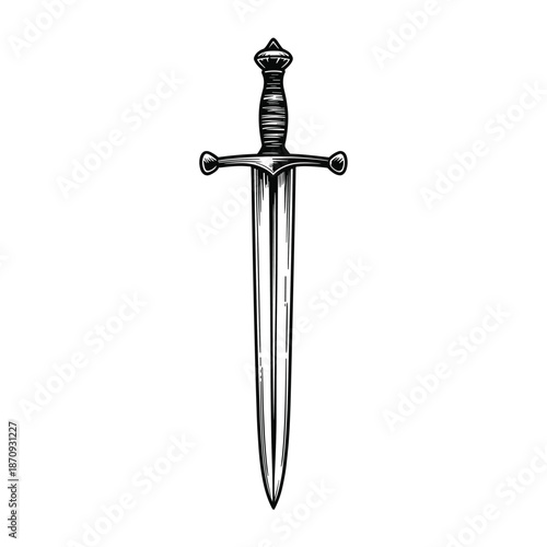 Elegance of the Sword: A close-up illustration of a classic sword, exuding power and elegance, and the embodiment of valor and courage. This weapon holds significant meaning within historical events.