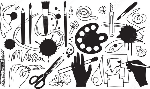 Art Supplies and Creative Tools Illustration Set