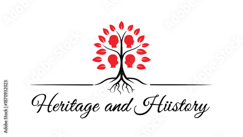 Heritage and history tree logo with red leaves