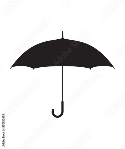 Silhouette of an open umbrella, protection from rain or sun, weather, safety, accessory, graphic element, simple design.
