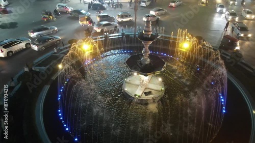 An upclose aerial footage of Bahwalpur's Famous Landmark, Fawara Chowk. 