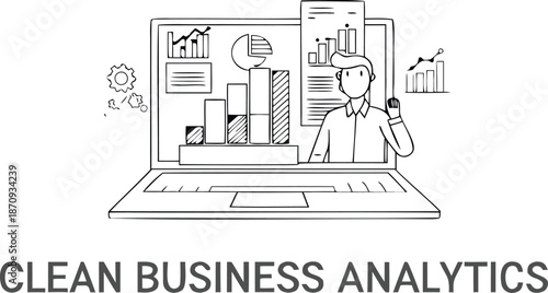 Clean business analytics with simple graphs and charts on black background