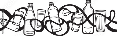 Plastic Bottles and Glasses with Entwined Ribbons