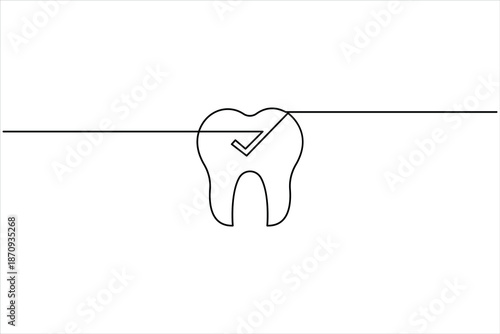 Continuous one line art drawing of teeth sign. line art human teeth vector illustration symbol