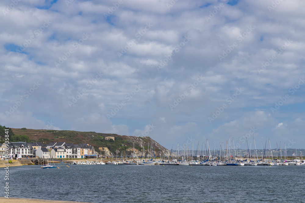 Fototapeta premium Camaret sur Mer harbor with yachts mooring along Quai Kleber