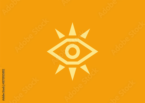 A geometric eye combined with a sun motif, symbolizing awareness, vision, energy, enlightenment, balance, and modern spiritual design