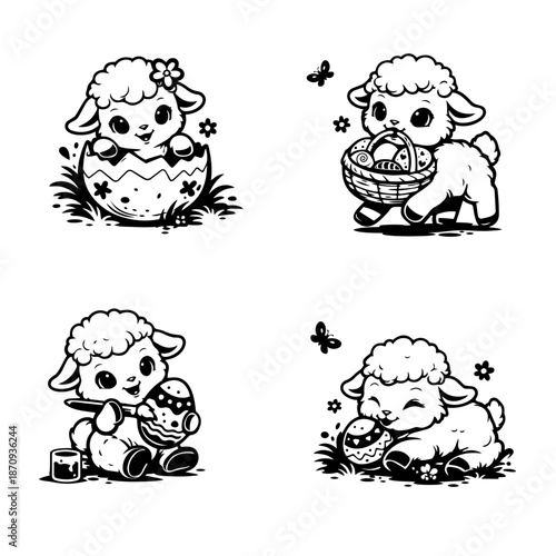 nieliches Osterlämmchen Outlines Set Icons