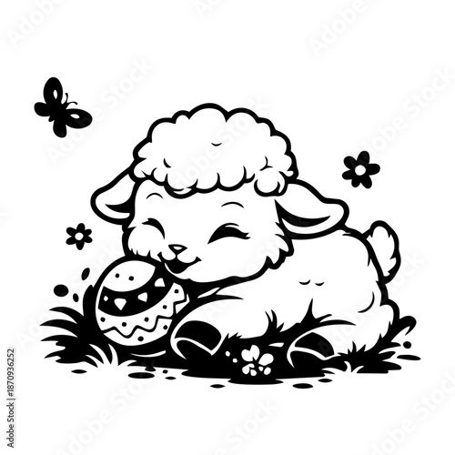 Osterlämmchen auf Weide Outlines Icon