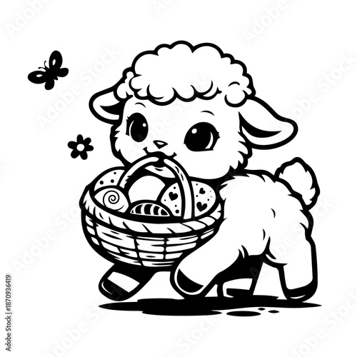Osterlamm trägt Osterkorb Outlines Icon