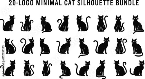 Minimal cat silhouette logo vector bundle, twenty elegant feline icons set for branding, pet logos, apps, websites, stickers, and modern design projects