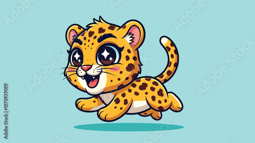 Cute Adorable Baby Leopard Cub Running Playfully.