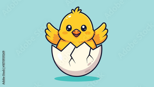 Cute baby chick hatching from egg