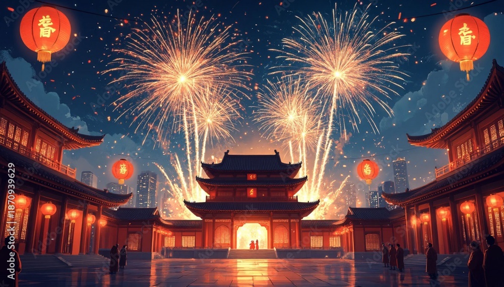 Fototapeta premium Chine New Year 2026, Fireworks . Generative AI