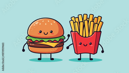 Cute Cartoon Burger and French Fries Friends.